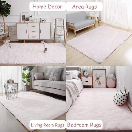 Area Rugs, Home Decor Super Soft Touch Feeling Indoor Modern Shaggy Fluffy Carpet Anti-Skid Area Rug Comfortable Memory Foam Padding for Living Room Bedroom Grey