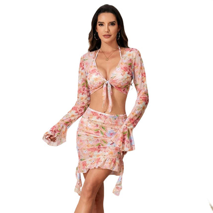 Women's 4 Piece Bikini Sets Sexy Swimsuit Bathing Suit Cover Up Skirts Set Swim Suits