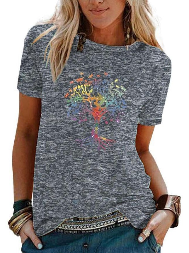 Womens Summer Funny Print Tops Short Sleeve Round Neck T-Shirts