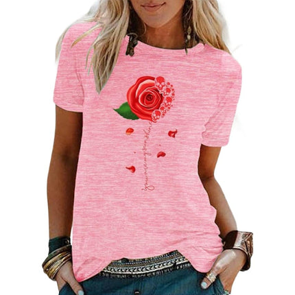 Womens Casual Tshirt Floral Graphic Tees Crew Neck Summer Short Sleeve Tops