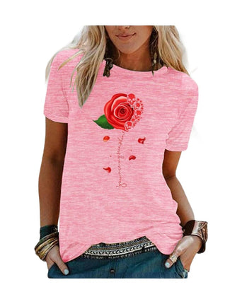 Womens Casual Tshirt Floral Graphic Tees Crew Neck Summer Short Sleeve Tops
