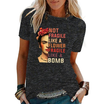 Women's Round Neck Summer Casual Tops Printed Short Sleeves Graphic T-Shirt