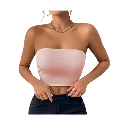 Womens Tube Tops Strapless Crop Tops Backless Sleeveless Bandeau Summer Tops