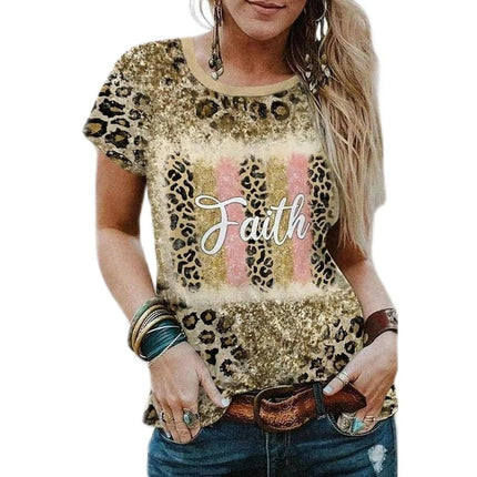Women Round Neck Short Sleeve Cat Printed Tops Loose Fit T-Shirts