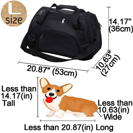 Soft Side Pet Carrier Travel Bag Small Medium Dog, Cat Rabbit Carriers up to 18lbs Shoulder Strap, Safety Buckle Zippers, Newly Designed (L, Black)
