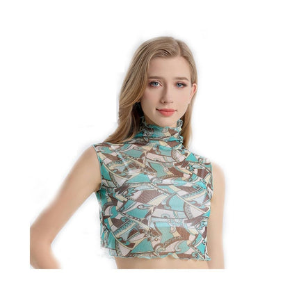 Womens High Neck Sleeveless Cropped Tank Tops Ruffle Slim Fit Tops