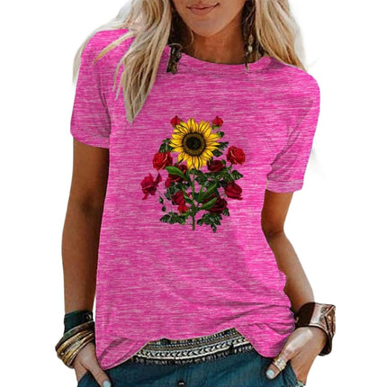 Graphic Print T Shirt Women Crewneck Summer Short Sleeve Shirts Top