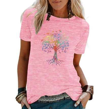 Womens Summer Funny Print Tops Short Sleeve Round Neck T-Shirts