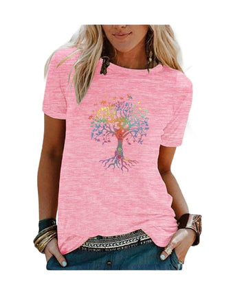 Womens Summer Funny Print Tops Short Sleeve Round Neck T-Shirts