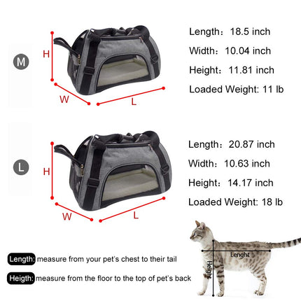 Soft Side Pet Carrier Travel Bag Small Dogs, Medium Sized Cats Rabbits, Comes Shoulder Strap, Safety Buckle Zippers, Newly Designed (L,Grey)