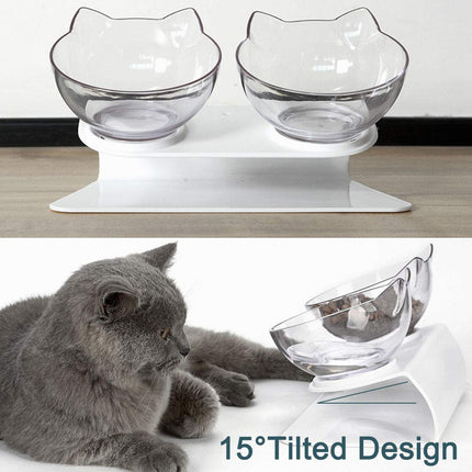 Cat Food Bowl, Double Food Water Dish Feeding Bowls for Cats and Small Dogs with Raised Stand