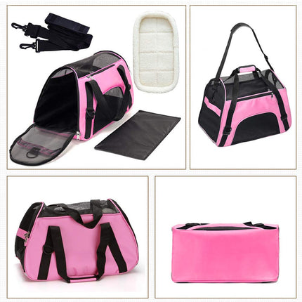Soft Side Pet Carrier Travel Bag for Cats Rabbits and The Others Small Animals, Portable, Collapsible, Comes Shoulder Strap, Safety Buckle Zippers, Newly Designed (M, Pink)
