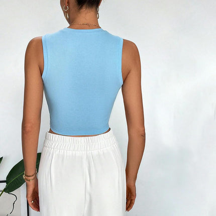 Women's Summer Tank Tops Sleeveless Cropped Twist Front Ribbed Knit Shirts