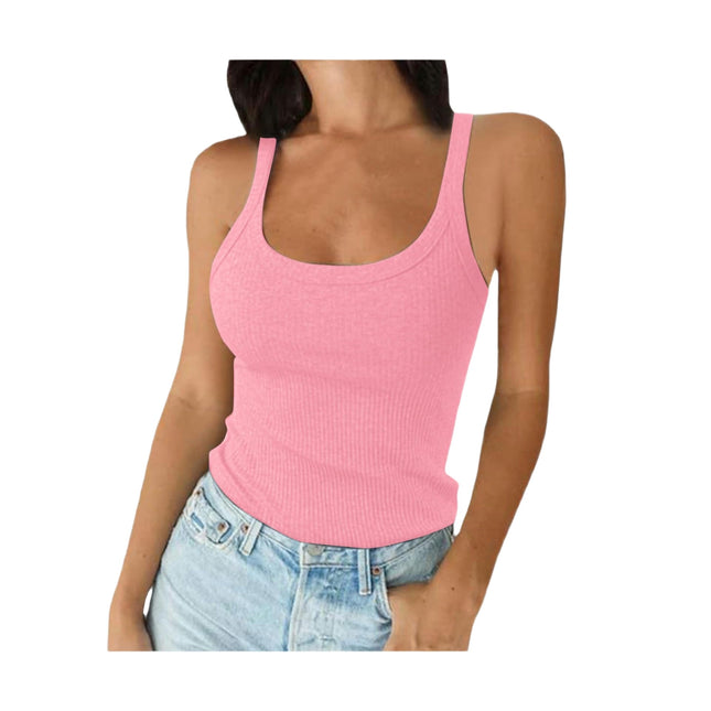Women Camisole Sexy Scoop Neck Tank Top Slim Spaghetti Strap Sleeveless Cami Shirt