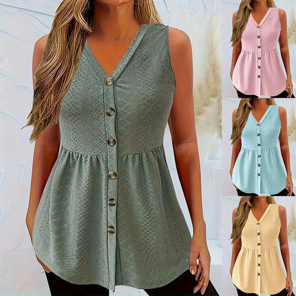 Women's Button Down Tank Top Summer V Neck Tee Shirts Sleeveless Loose Blouse