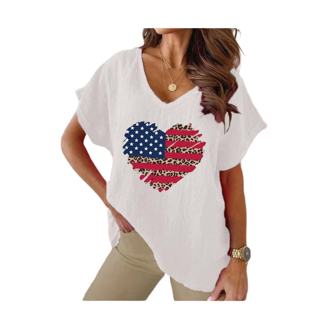 Women's Summer Cotton Linen Short Sleeve Tops Casual V Neck Loose Fit T-Shirt