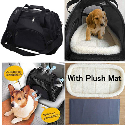 Soft Side Pet Carrier Travel Bag Small Medium Dog, Cat Rabbit Carriers up to 18lbs Shoulder Strap, Safety Buckle Zippers, Newly Designed (L, Black)