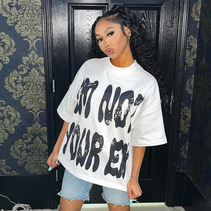 Women's Summer Letter Print T Shirt Short Sleeve Crewneck Loose Fit Top