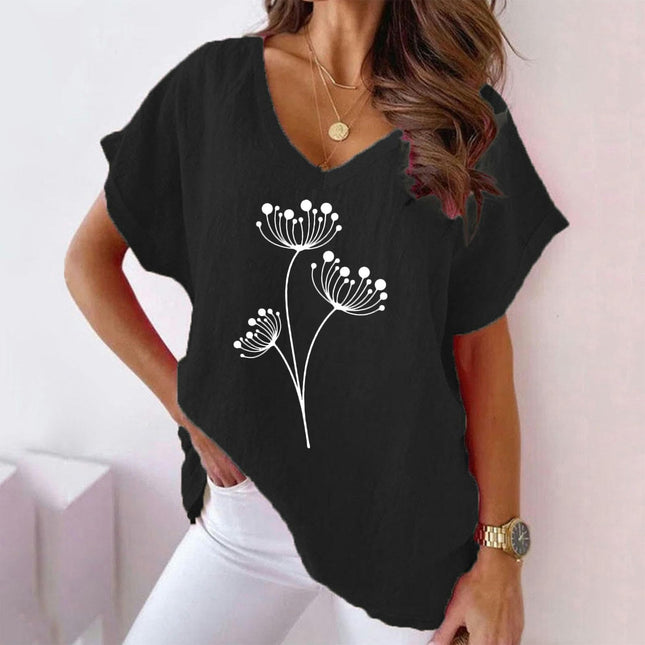 Womens Batwing Short Sleeve Cotton Linen Shirts Summer V-Neck T-Shirt Loose Tops