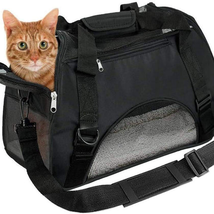 Soft Sided Small Pet Carrier Travel Bag with Shoulder Strap & Removable Plush Mat for Cats Kitten Rabbits and Other Ultra Small Animals (S, Black)