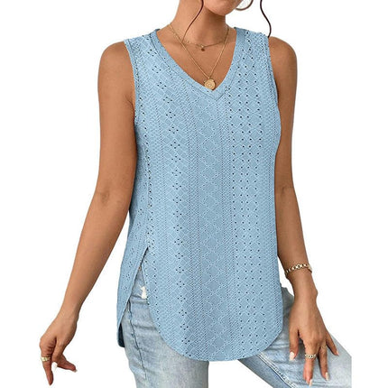 Womens Tank Tops V Neck Embroidery Casaul Sleeveless Shirts