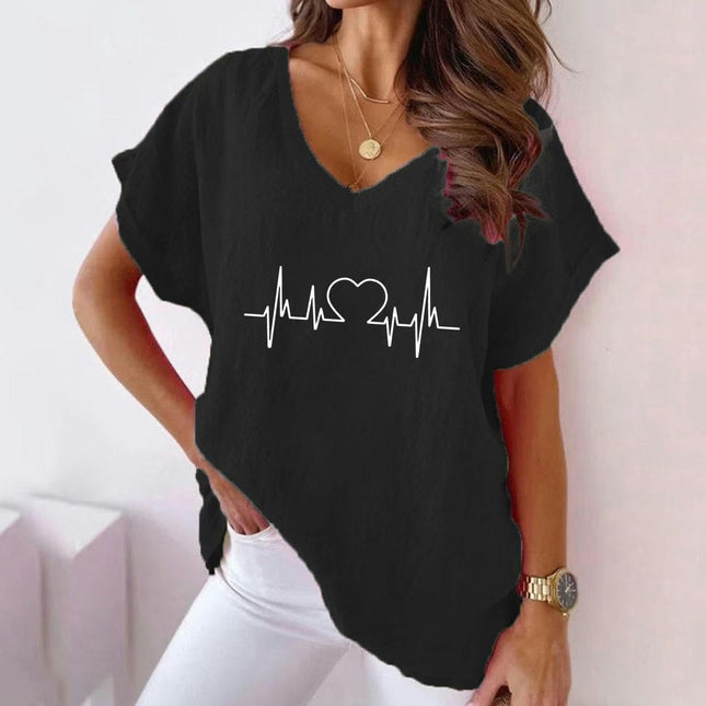Womens Summer Short Sleeve Cotton Linen Shirts V-Neck Batwing T-Shirt Loose Tops