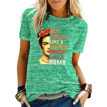 Women's Round Neck Summer Casual Tops Printed Short Sleeves Graphic T-Shirt