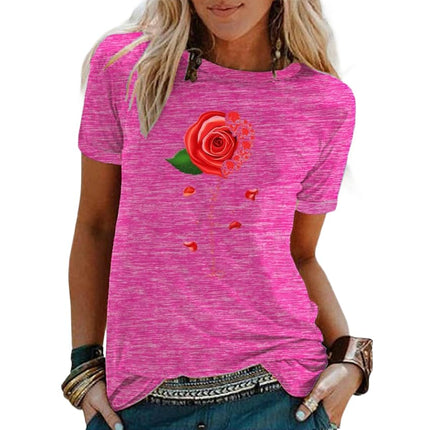 Womens Casual Tshirt Floral Graphic Tees Crew Neck Summer Short Sleeve Tops
