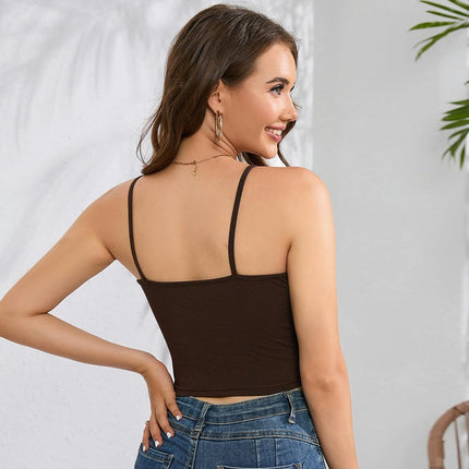Women Spaghetti Strap Crop Tank Tops Sexy Sleeveless Deep V-Neck Cami Tops