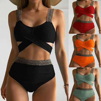 Sexy Bikini Sets for Women High Cut 2 Piece Thong Swimsuit Twist Knot Ruched Swimwear