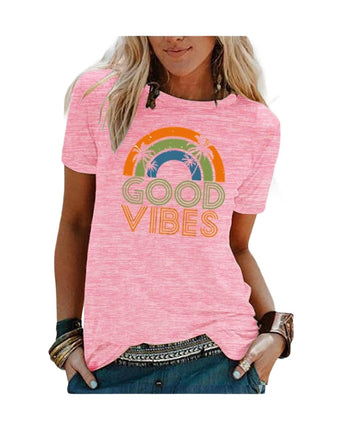 Womens Summer Round Neck Shirt Funny Letter Printed Graphic Short Sleeve Tee Tops