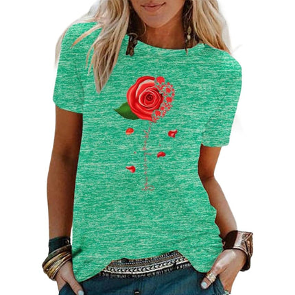 Womens Casual Tshirt Floral Graphic Tees Crew Neck Summer Short Sleeve Tops