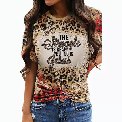 Women Round Neck Short Sleeve Cat Printed Tops Loose Fit T-Shirts