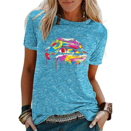 Women's Funny Print T Shirts Graphic Tees Short Sleeve Round Neck Summer Tops