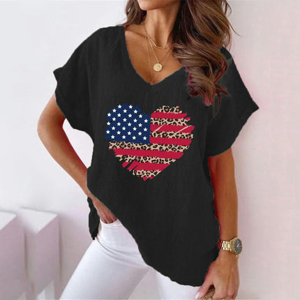 Women's Summer Cotton Linen Short Sleeve Tops Casual V Neck Loose Fit T-Shirt