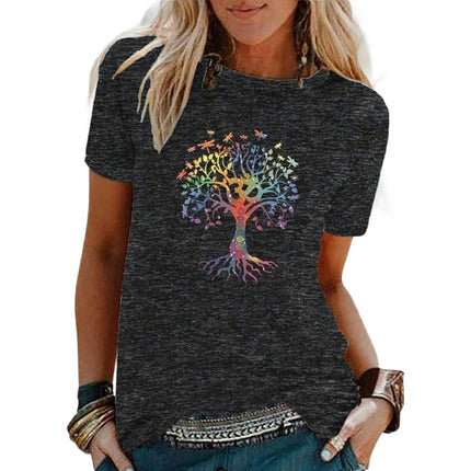 Womens Summer Funny Print Tops Short Sleeve Round Neck T-Shirts