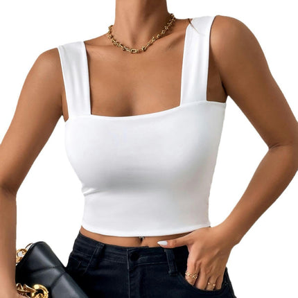 Women Summer Square Neck Tank Tops Sleeveless Slim Fit Crop Tops