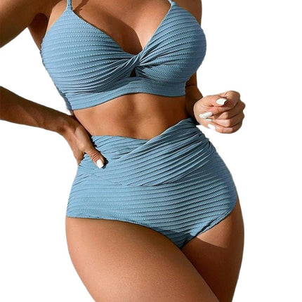 Women's Bikini Sets Two Piece Swimsuit High Waisted Twist Front Spaghetti Straps Bathing Suit