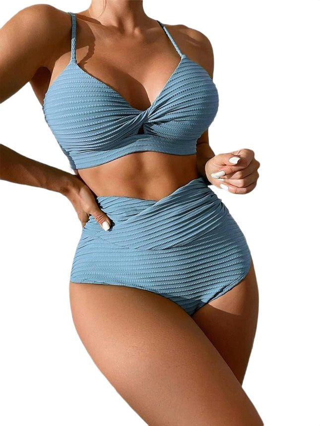 Women's Bikini Sets Two Piece Swimsuit High Waisted Twist Front Spaghetti Straps Bathing Suit