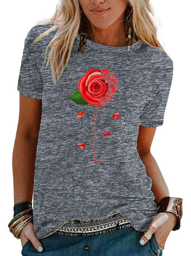 Womens Casual Tshirt Floral Graphic Tees Crew Neck Summer Short Sleeve Tops