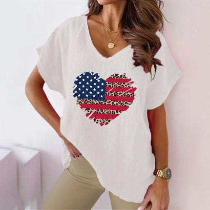 Women's Summer Cotton Linen Short Sleeve Tops Casual V Neck Loose Fit T-Shirt