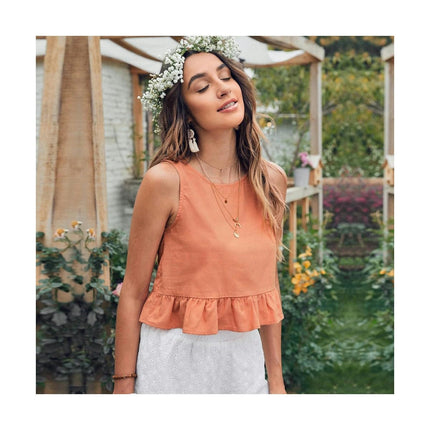 Women's Casual Sleeveless Square Neck Backless Tie Back Crop Tank Top