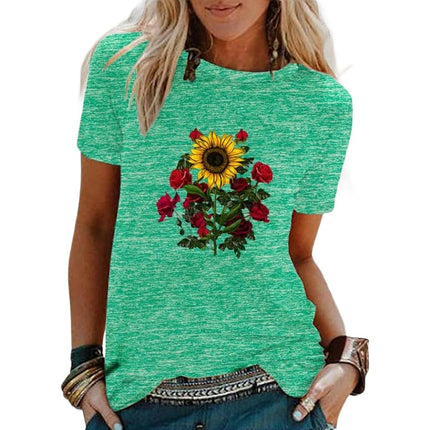 Graphic Print T Shirt Women Crewneck Summer Short Sleeve Shirts Top