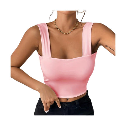 Women Summer Square Neck Tank Tops Sleeveless Slim Fit Crop Tops
