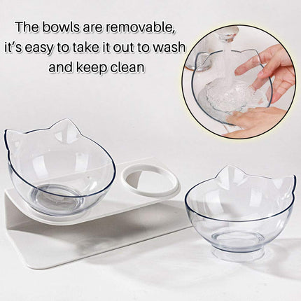 Cat Food Bowl, Double Food Water Dish Feeding Bowls for Cats and Small Dogs with Raised Stand