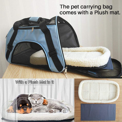 Soft Side Pet Carrier Travel Bag for Cats Rabbits and The Others Small Animals, Portable, Collapsible, Comes Shoulder Strap, Safety Buckle Zippers, Newly Designed (M, Blue)