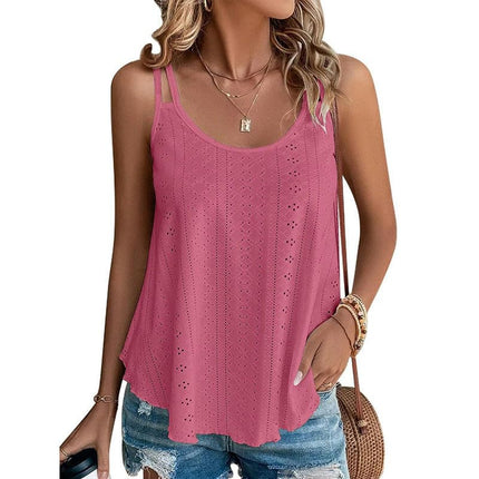 Womens Tank Tops Spaghetti Strap Camisoles Embroidery Scoop Neck Tops
