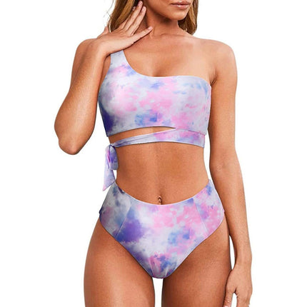 Women One Shoulder High Waisted Bikini Tie High Cut Two Piece Swimsuits