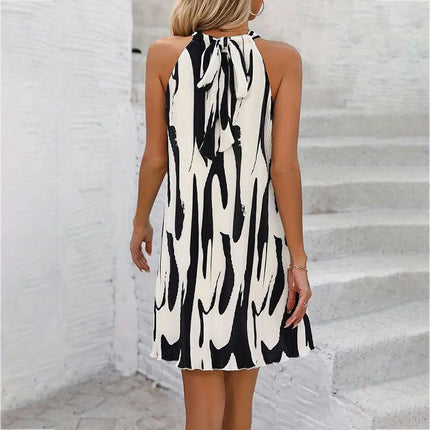 Halter Dress for Women Casual Print Sleeveless Summer A-line Mini Dresses