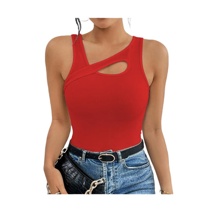Women's Cut Out Sleeveless Crop Tank Top Ribbed Slim Fit Casual Summer Tops